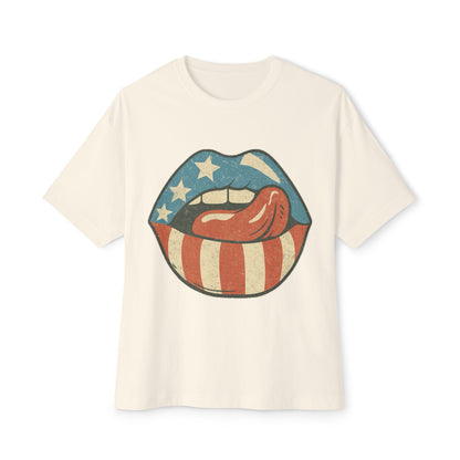 Women's Patriot lips 4th of July Oversized Tee
