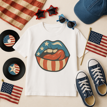 Women's Patriot lips 4th of July Oversized Tee