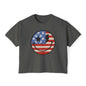 Women's Patriot Smiley face 4th of July Crop boxy