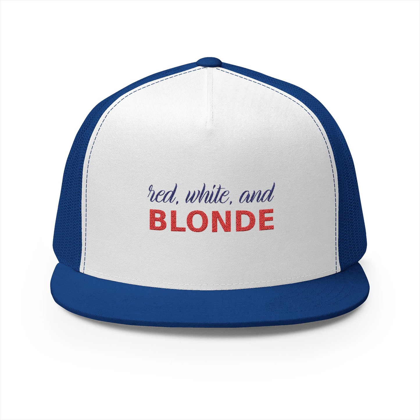 Red White and Blonde trucker hat