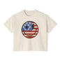 Women's Patriot Smiley face 4th of July Crop boxy