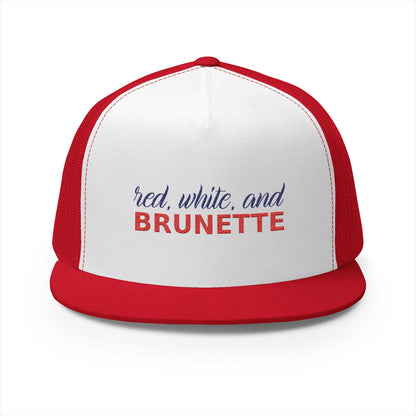 Red White and Brunette trucker hat