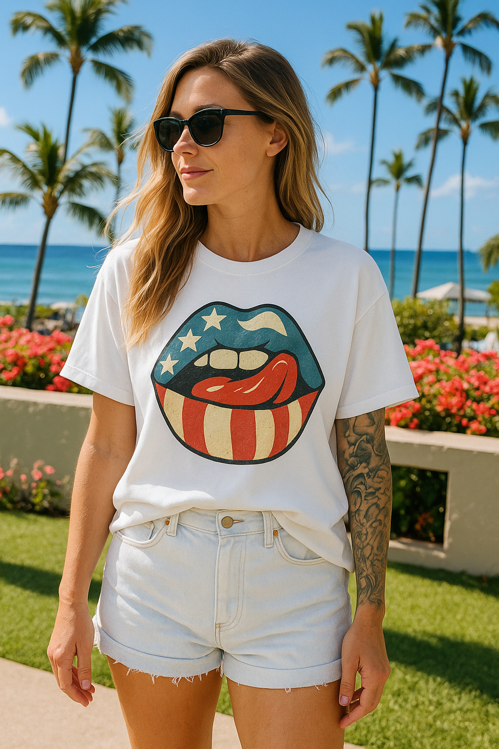 Women's Patriot lips 4th of July Oversized Tee