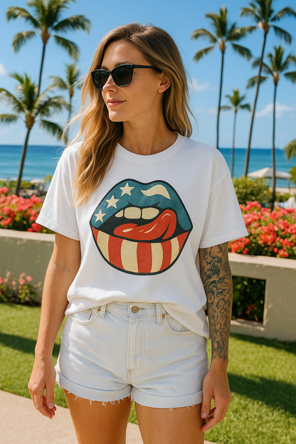 Women's Patriot lips 4th of July Oversized Tee